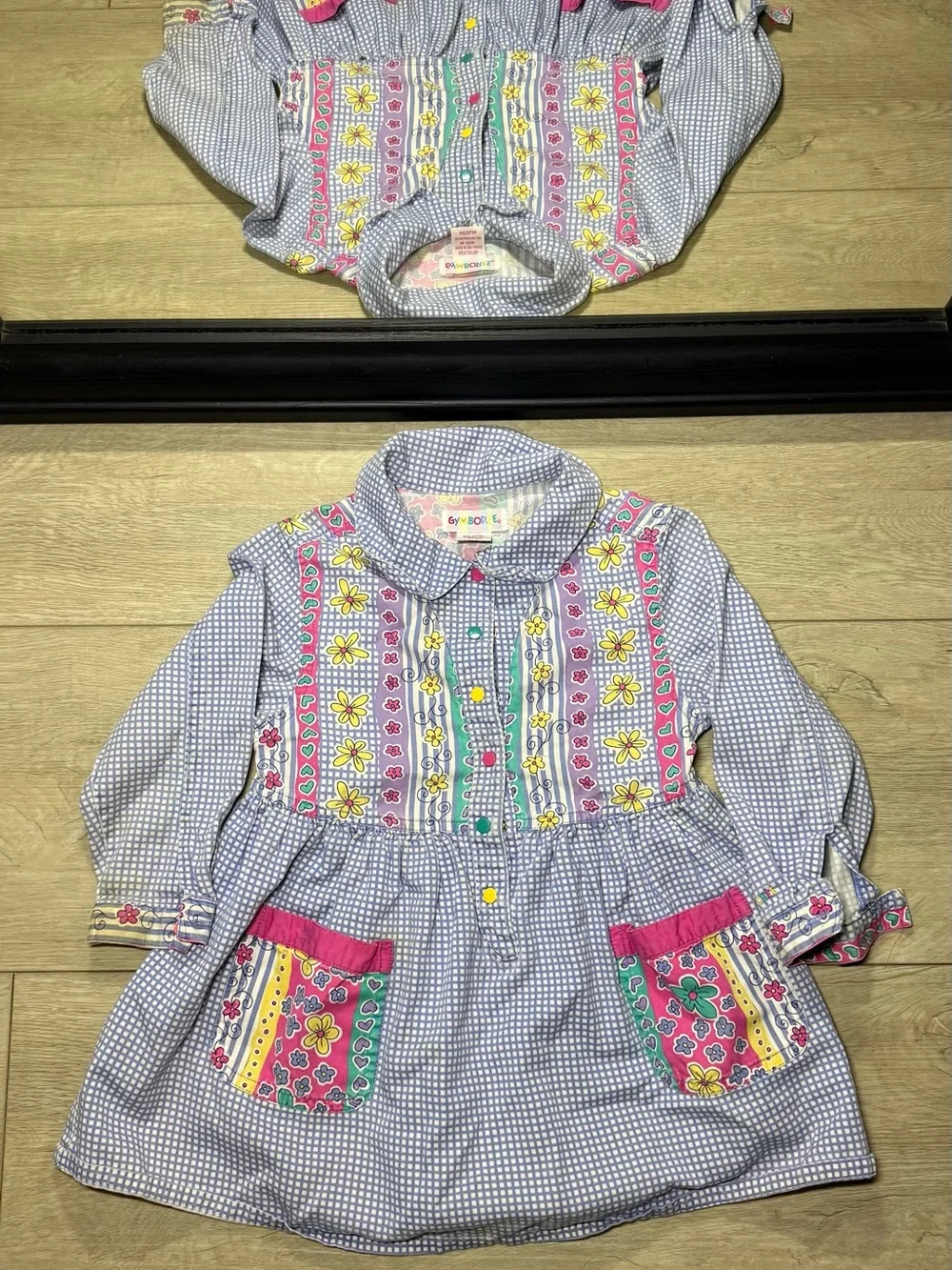 Vintage 1990s Toddlers Gymboree Floral & Checkered All Over Print Dress